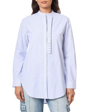 Scotch & Soda Ruffle Placket Oversize Button-Up Shirt - Blue