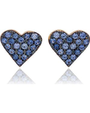 Suzy Levian Pavé Cubic Zirconia Heart Stud Earrings - Blue