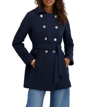 Kensie Hooded Double Breasted Soft Shell Jacket - Blue