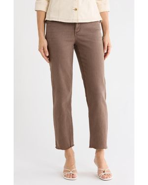 Democracy 'Ab'Solution High Waist Fray Hem Straight Leg Jeans - Brown