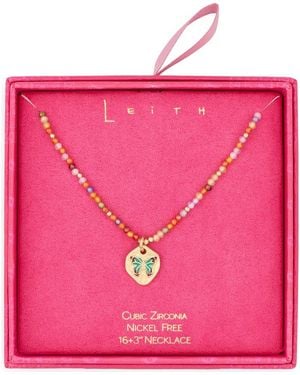 Leith Beaded Butterfly Pendant Necklace - Pink