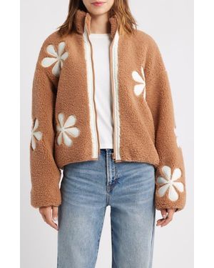 Thread & Supply Flower Patch Faux Shearling Jacket - Blue