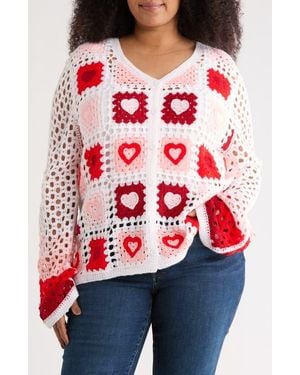 Forgotten Grace Crochet Granny Square Cardigan Sweater - Red