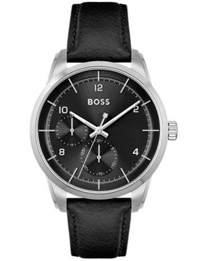 BOSS Sophio Multifunction Leather Strap Watch, 42Mm - Black