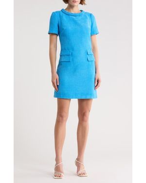 Eliza J Braided Neck Short Sleeve Shift Dress - Blue
