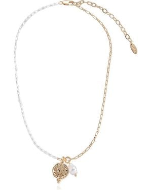 Ettika Faux Pearl & Chain Pendant Necklace - Metallic