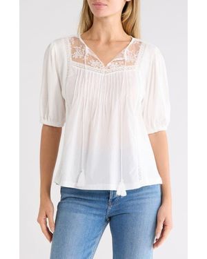 Forgotten Grace Mixed Media Pleat Top - White