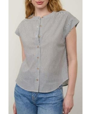 Blu Pepper Stripe Cap Sleeve Button-Up Top - Gray