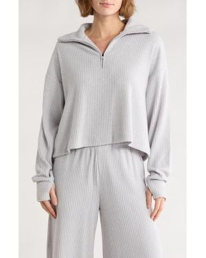 90 Degrees Brooklyn Rebel Rib Knit Half Zip Sweatshirt - Gray