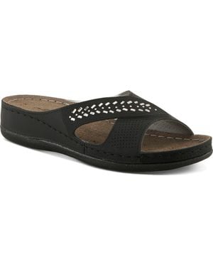 Flexus by Spring Step Rhinestone Wedge Slide Sandal - Black