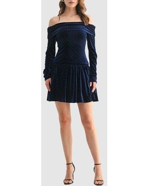 Lush Off The Shoulder Long Sleeve Rhinestone Velvet Minidress - Black