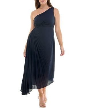 Nicole Miller One Shoulder Pleat Midi Dress - Blue