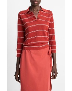 Vince Striped Italian Cotton Piqué Polo Shirt - Red