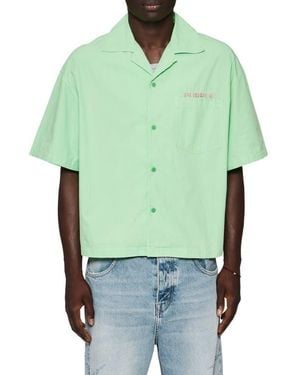 Purple Brand Short Sleeve Cotton Poplin Button-Up Shirt - Green