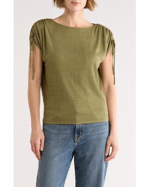Max Studio Ruched Shoulder Top - Green