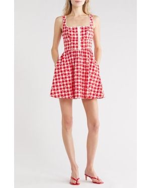 Avec Les Filles Gingham Cherry Fit & Flare Minidress - Red
