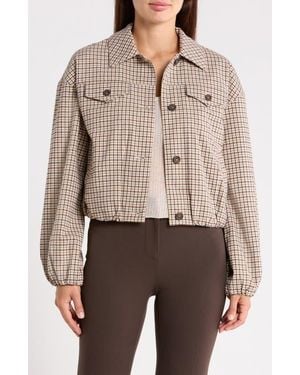 Bagatelle Bubble Hem Plaid Trucker Jacket - Natural