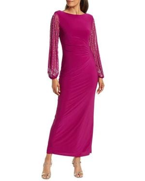 Marina Beaded Long Sleeve Maxi Gown - Pink