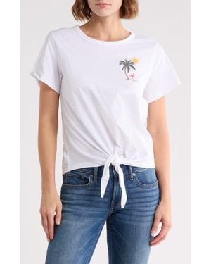 Lucky Brand Tie Front Embroidered Tee - White