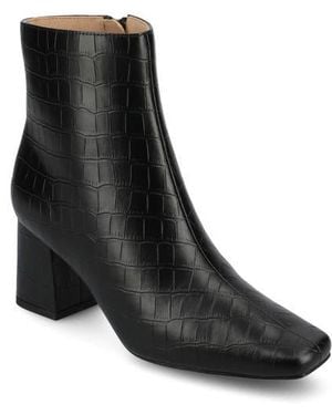 Journee Collection Vegan Croco Embossed Ankle Booties - Black