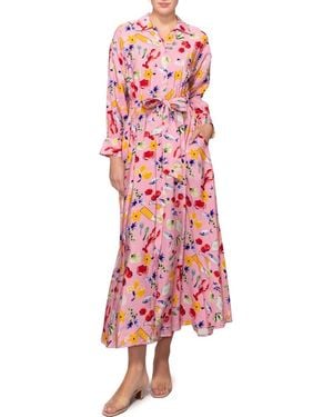 MELLODAY Print Long Sleeve Midi Shirtdress - Red