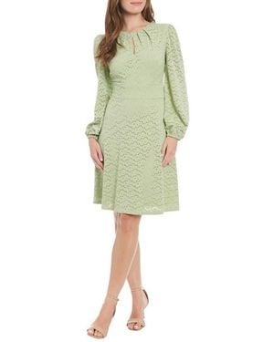 London Times Eyelet Long Sleeve Dress - Green