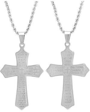 Steeltime Stainless Steel Double Sided Prayer Cross Pendant - White