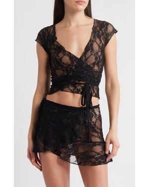 Bella Venice Sheer Lace Wrap Top - Black