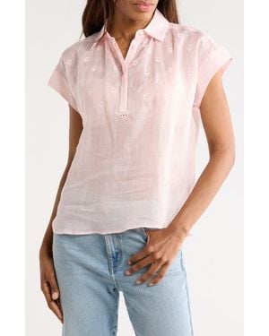 Joie Embroidered Cap Sleeve Top - Pink