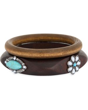 Leith Set Of 2 Flower Wood Bangles - Brown