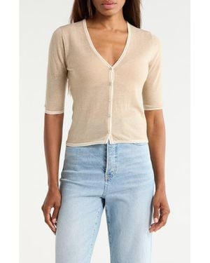 Vince Micro Stripe Wool Blend Cardigan - Natural