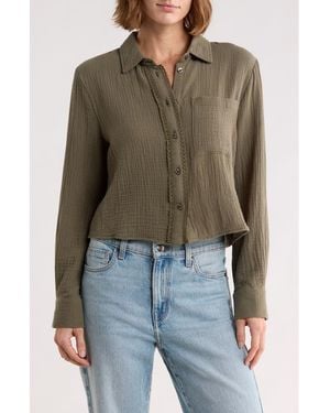 Ellen Tracy Cotton Gauze Button-Up Shirt - Green