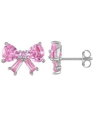 FZN Sterling & Cubic Zirconia Bow Earrings - Pink