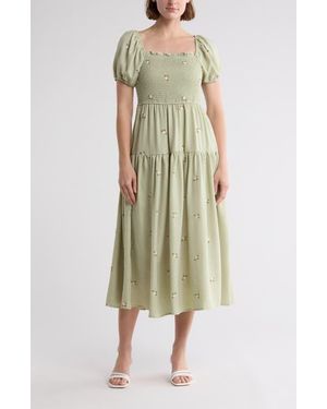AUGUST SKY Floral Embroidered Maxi Dress - White
