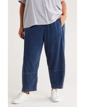 Max Studio Piqué Barrel Leg Ankle Pants - Blue
