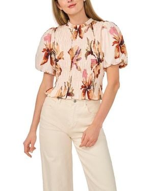 Ted Baker Smocked Puff Sleeve Cotton Top - Multicolor