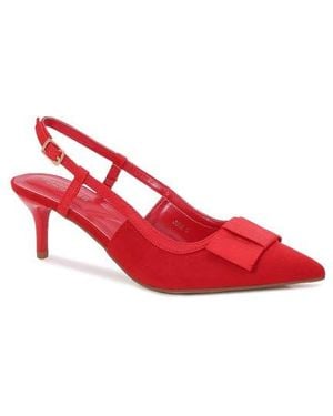 BERNESS June Bow Pointed Toe Slingback Kitten Heel Pump - Red