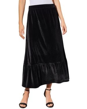 Ming Wang Flounce Velvet Midi Skirt - Black