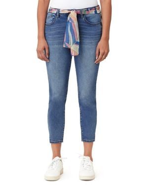Kensie Belted Mid Rise Skinny Cropped Jeans - Blue