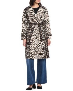 Kate Spade Double Breasted Longline Leopard Print Trench Coat - Blue