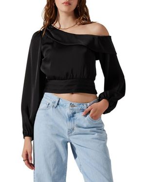 Astr Off The Shoulder Satin Blouse - Black