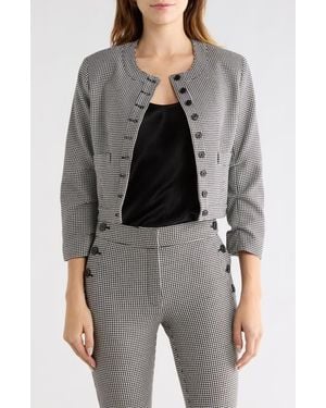 10 Crosby Derek Lam Piera Houndstooth Ruched Sleeve Jacket - Gray