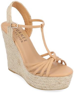 Journee Collection Yara T-Strap Espadrille Wedge Platform Sandal - Metallic
