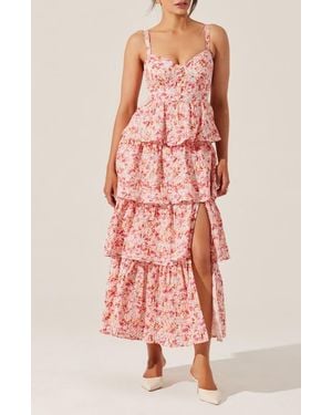 Astr Midsummer Floral Print Tiered Ruffle Dress - Pink