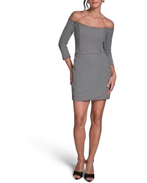 BCBGMAXAZRIA Stripe Off The Shoulder Sheath Dress - Gray
