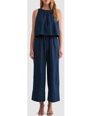 Mila + Mate Sleeveless Popover Denim Jumpsuit - Blue