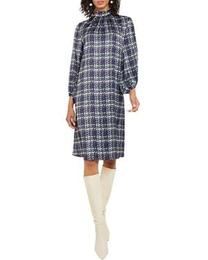Misook Crêpe De Chine Long Sleeve Shift Dress - Blue