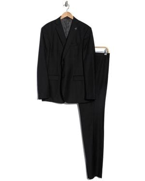 John Varvatos Windowpane Wool Suit - Black