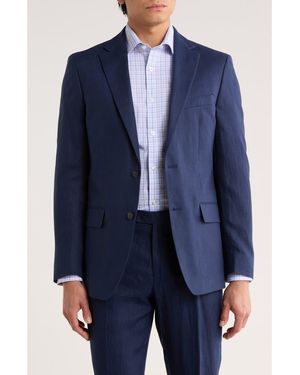 Tommy Hilfiger Two Button Notch Lapel Woven Linen Sport Coat - Blue