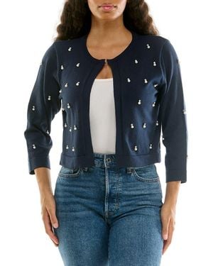 Nina Leonard Faux Pearl & Rhinestone Bolero - Blue